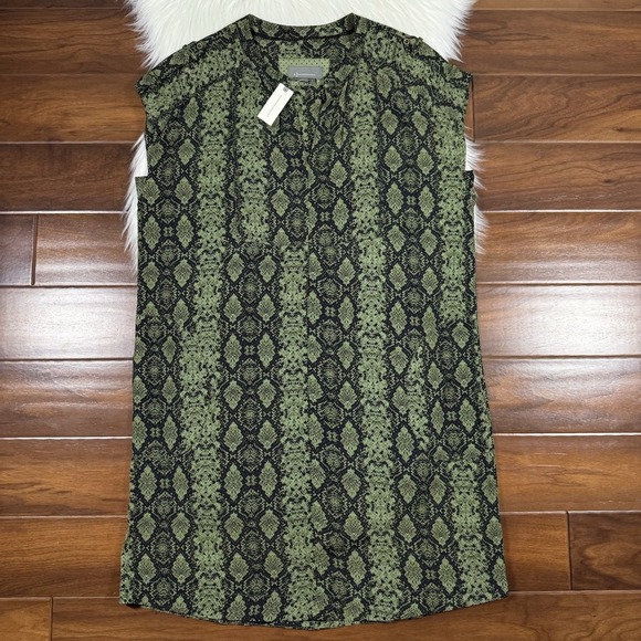 Anthropologie Women's Size Large Green Snake Print‎ Rachel Tunic Dress Pockets